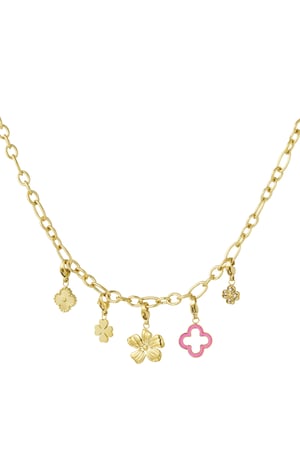 Necklace with clover and flower charms - Gold color h5 