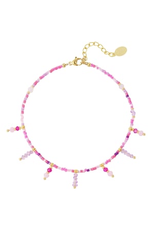 Beaded bracelet with beaded pendants - pink / Gold Color  h5 