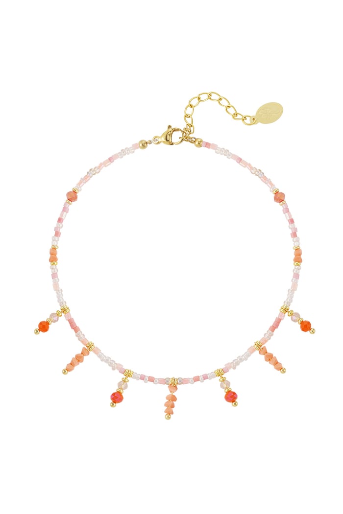 Beaded bracelet with beaded pendants - orange / Gold color 