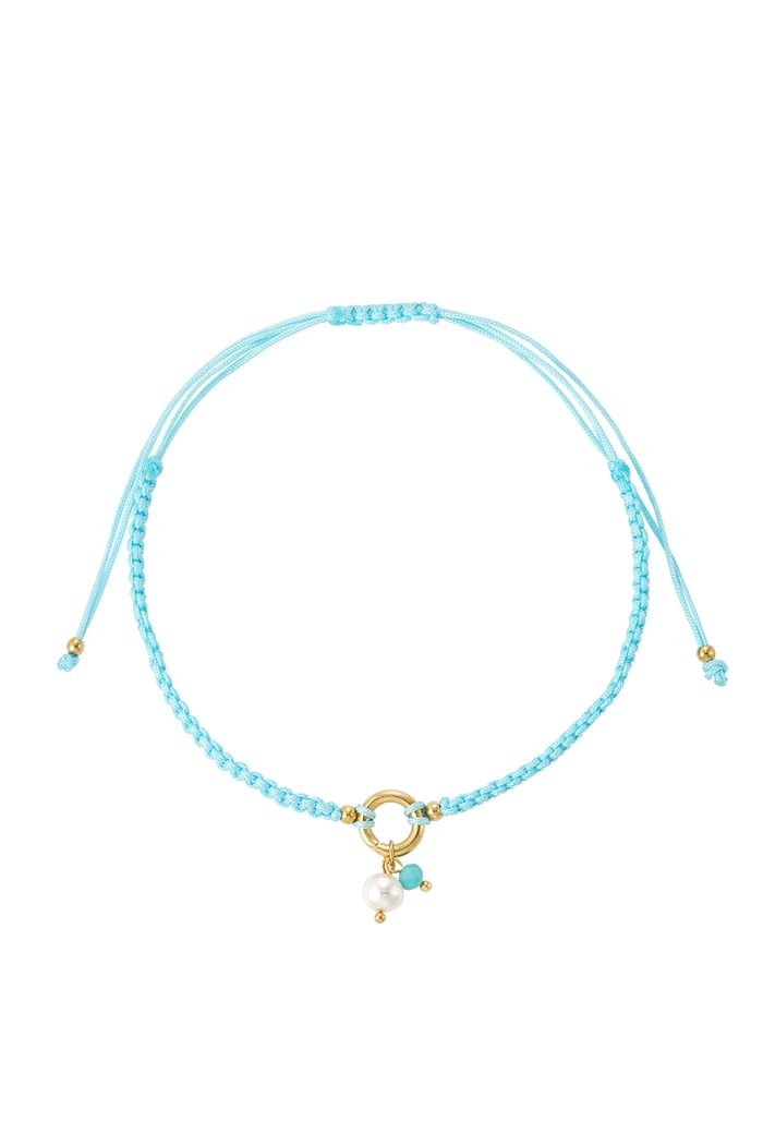 Braided simple anklet with pearl - light blue 