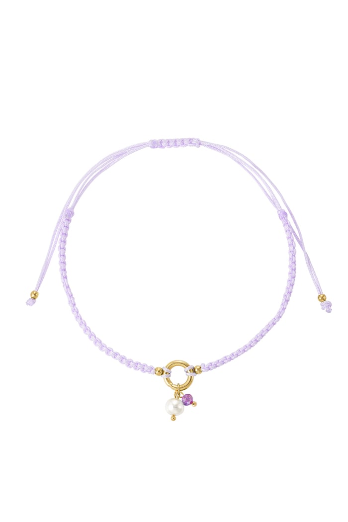 Braided simple anklet with pearl - lilac 