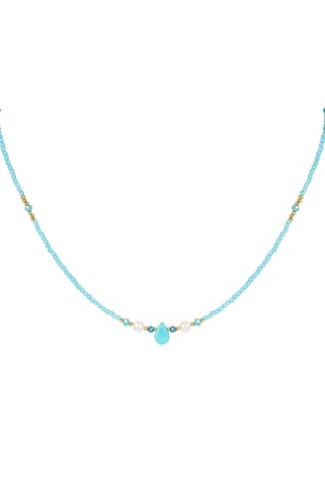 Thin beaded necklace with drop - blue/Gold color h5 