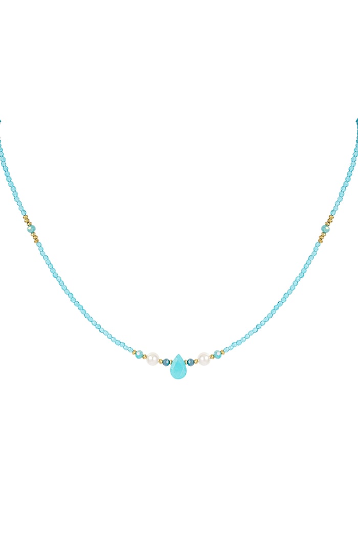 Thin beaded necklace with drop - blue/Gold color 