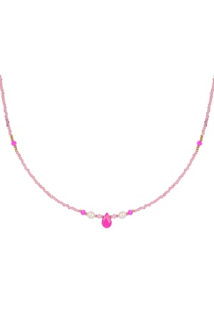 Thin beaded necklace with drop - fuchsia / Gold color h5 