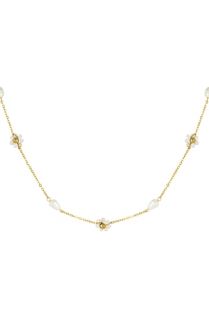 Necklace with flower and pearl charms - Gold color h5 