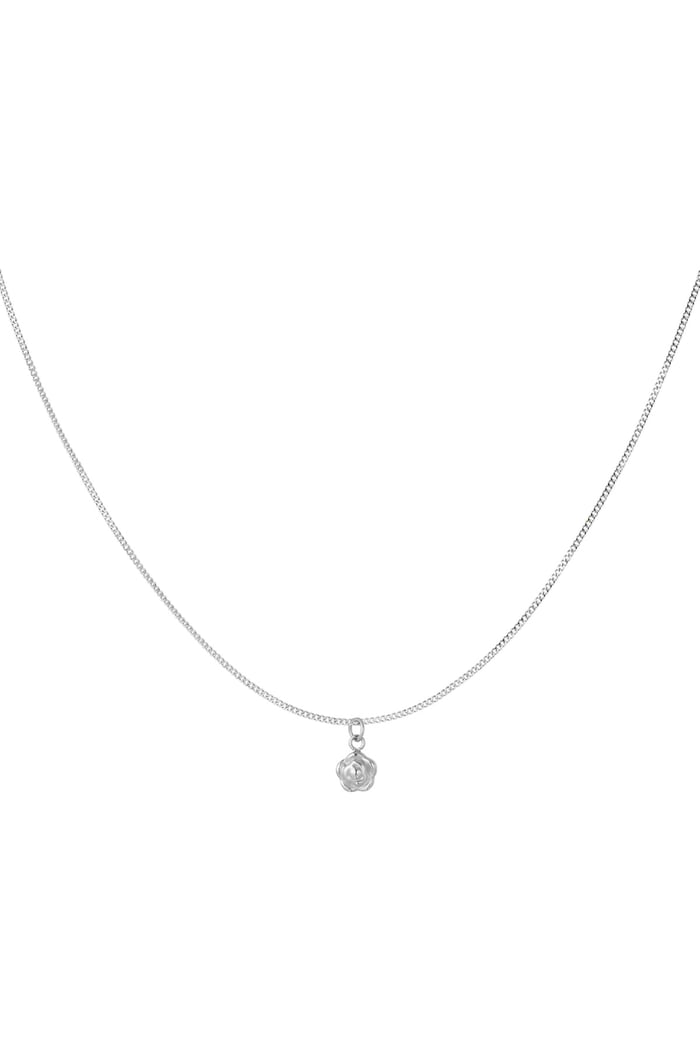 Simple necklace with flower charm - Silver Color color 