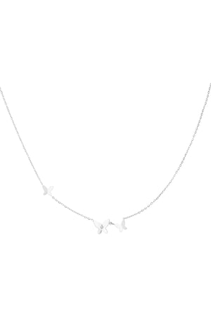 Classic necklace with three butterfly charms - Silver Color color h5 