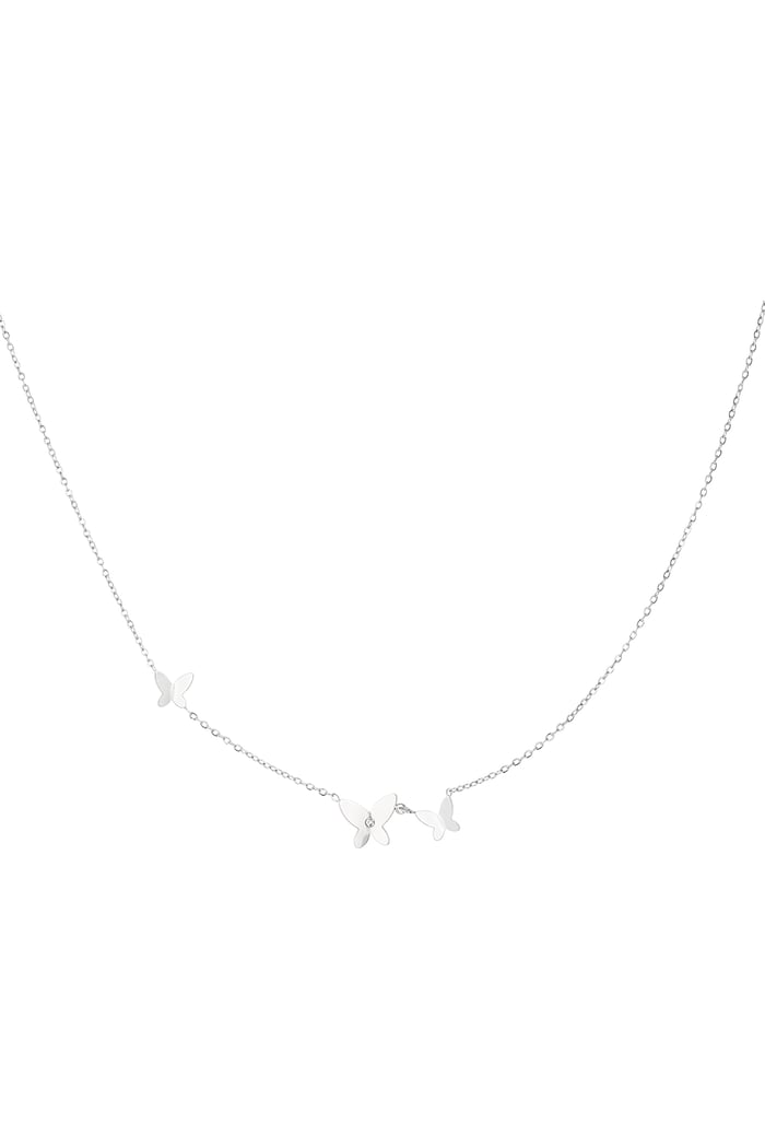 Classic necklace with three butterfly charms - Silver Color color 