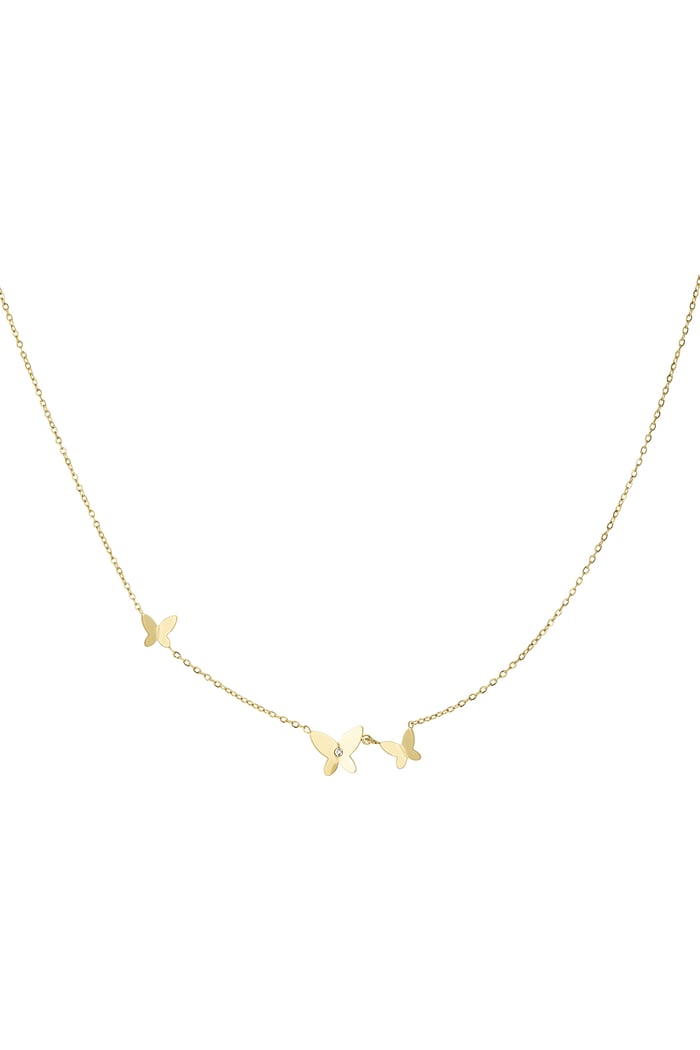 Classic necklace with three butterfly charms - Gold color 