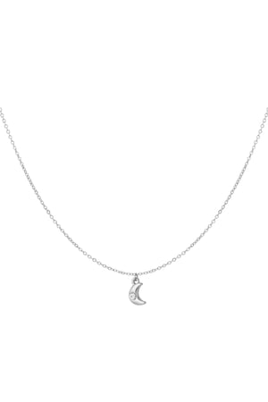 Simple necklace with crescent moon charm and diamond - Silver Color color h5 