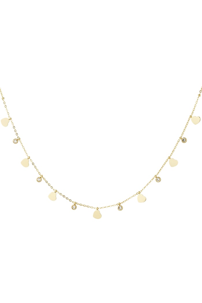 Charm necklace with hearts and diamonds - Gold color 