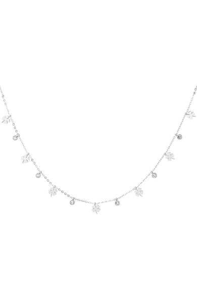 Charm necklace with clover and diamonds - Silver Color color h5 