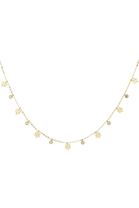 Charm necklace with clover and diamonds - Gold color 2