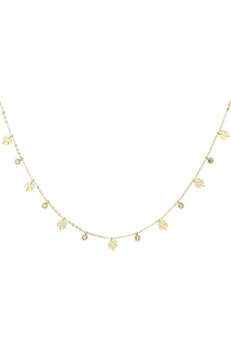 Charm necklace with clover and diamonds - Silver Color color