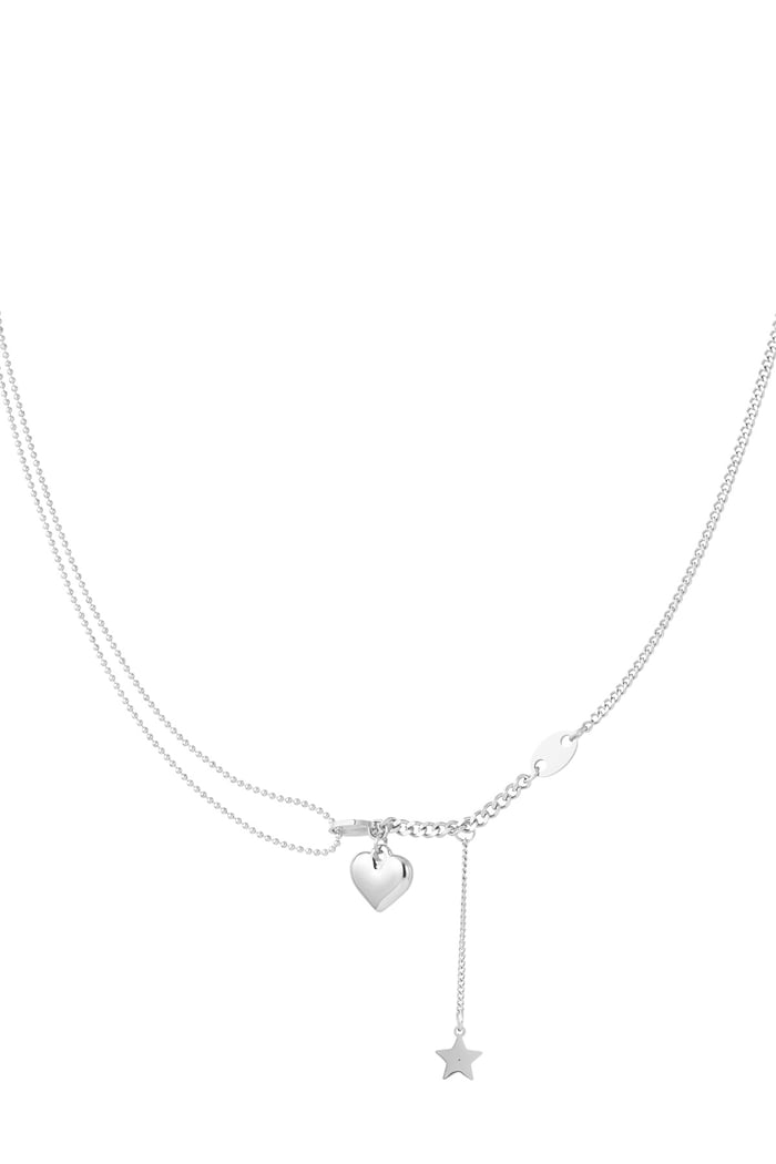 Necklace with heart and star charm - Silver Color color 