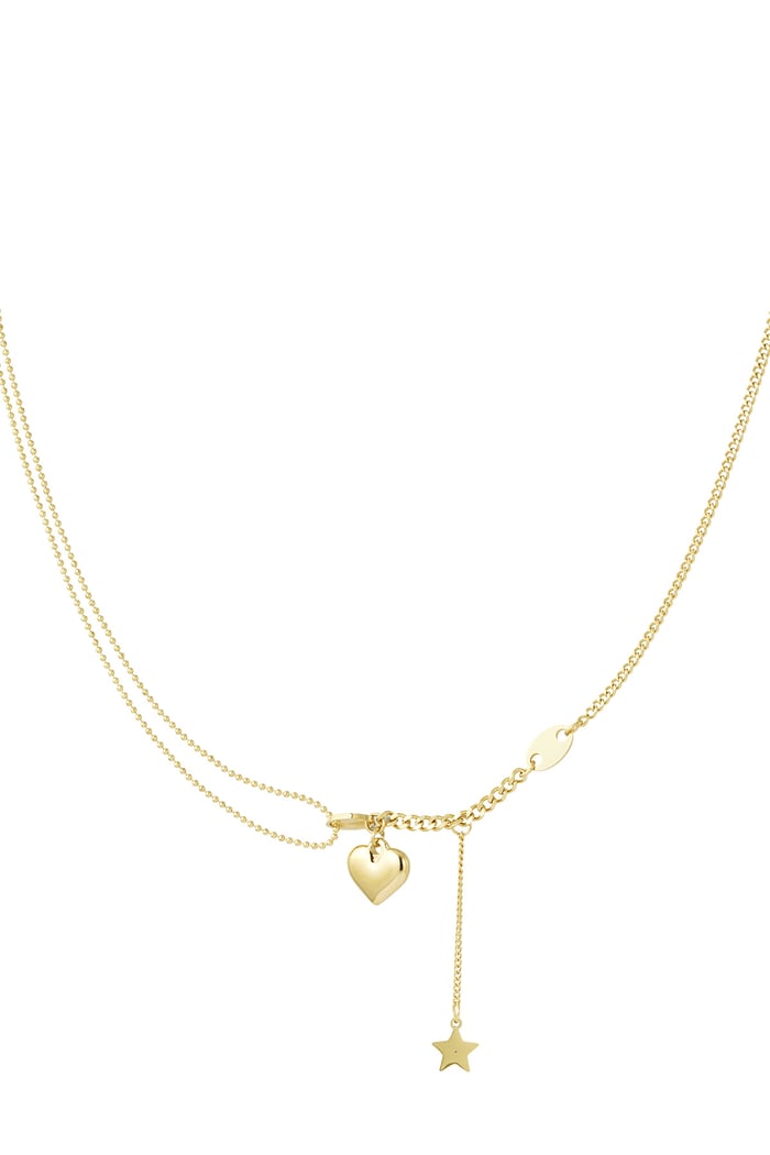 Necklace with heart and star charm - Gold color 