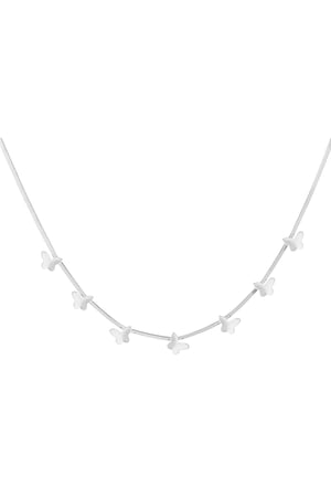 Flat link necklace with butterflies - Silver Color color h5 