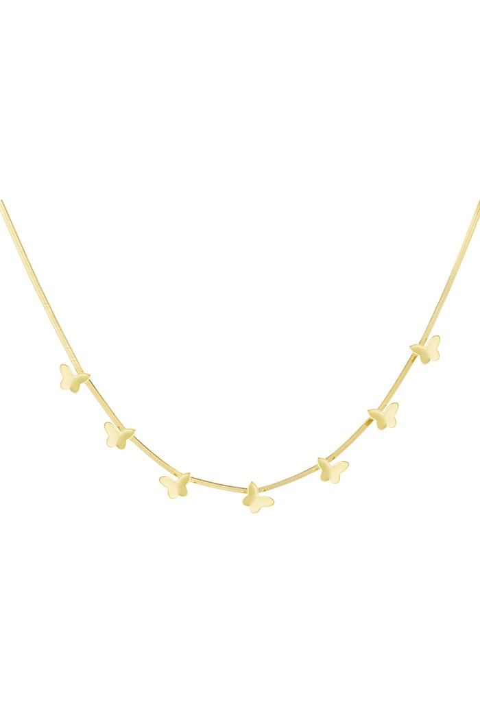 Flat link necklace with butterflies - Gold color 