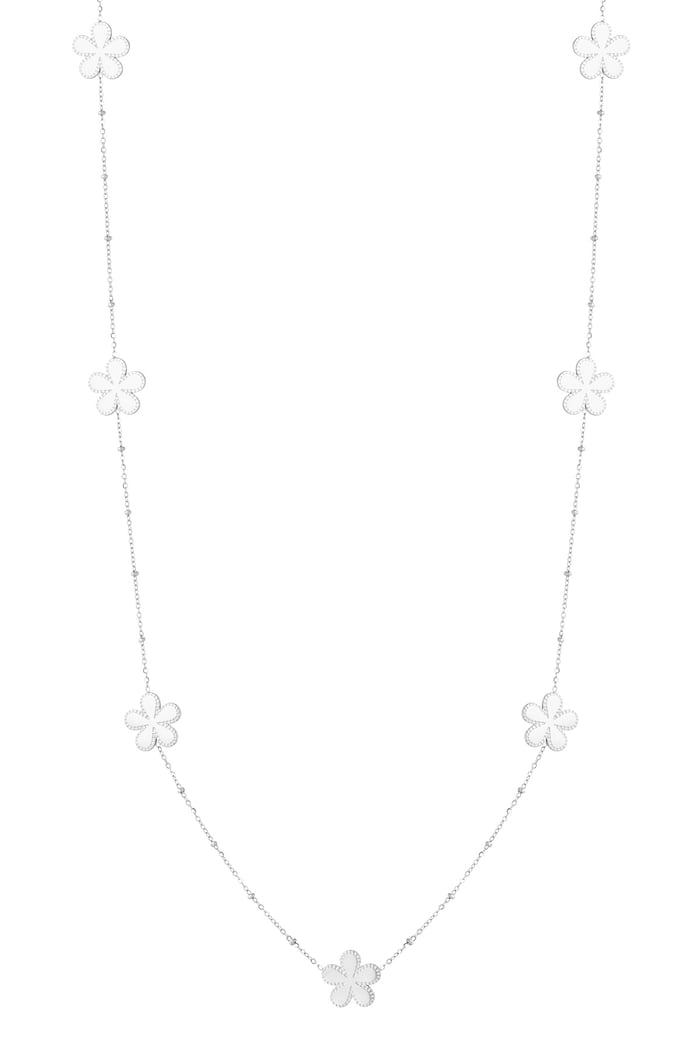 Long necklace with balls and flowers - Silver Color color 