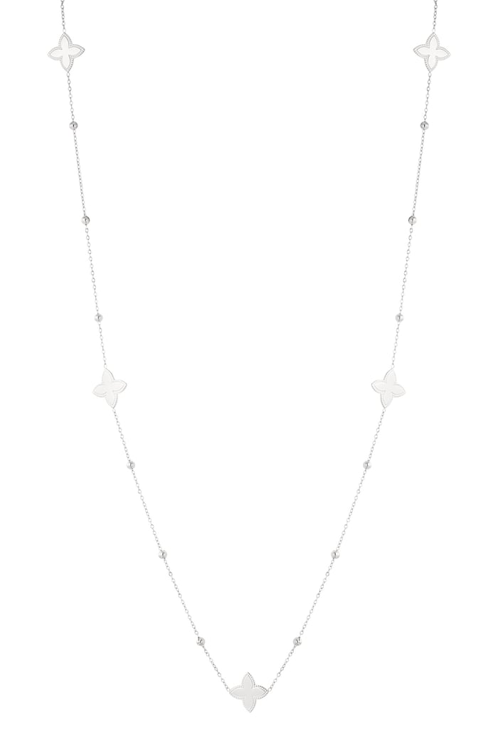 Long necklace with five flowers - Silver Color color 