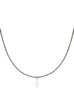 Beads necklace with pearl pendant - dark green h5 