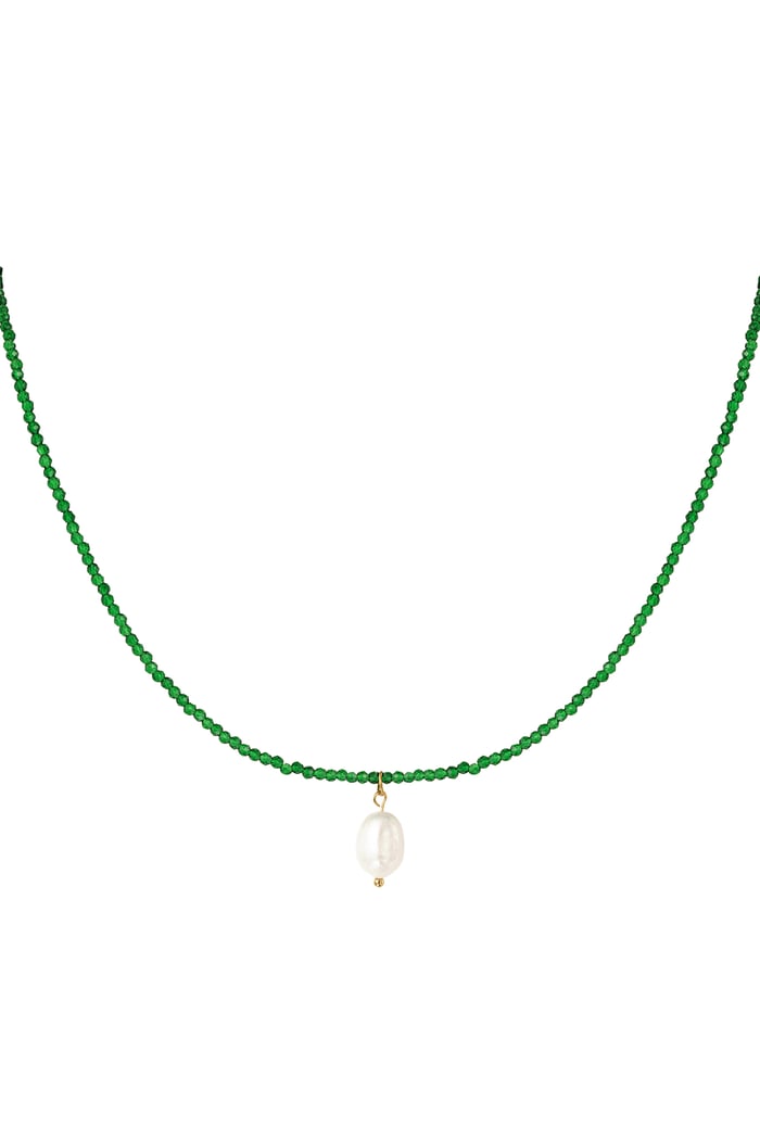 Beads necklace with pearl pendant - green 