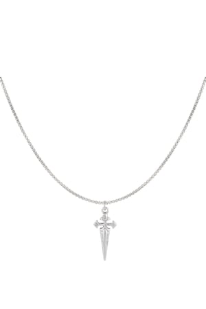 Simple men's necklace with sword charm - Silver Color color h5 