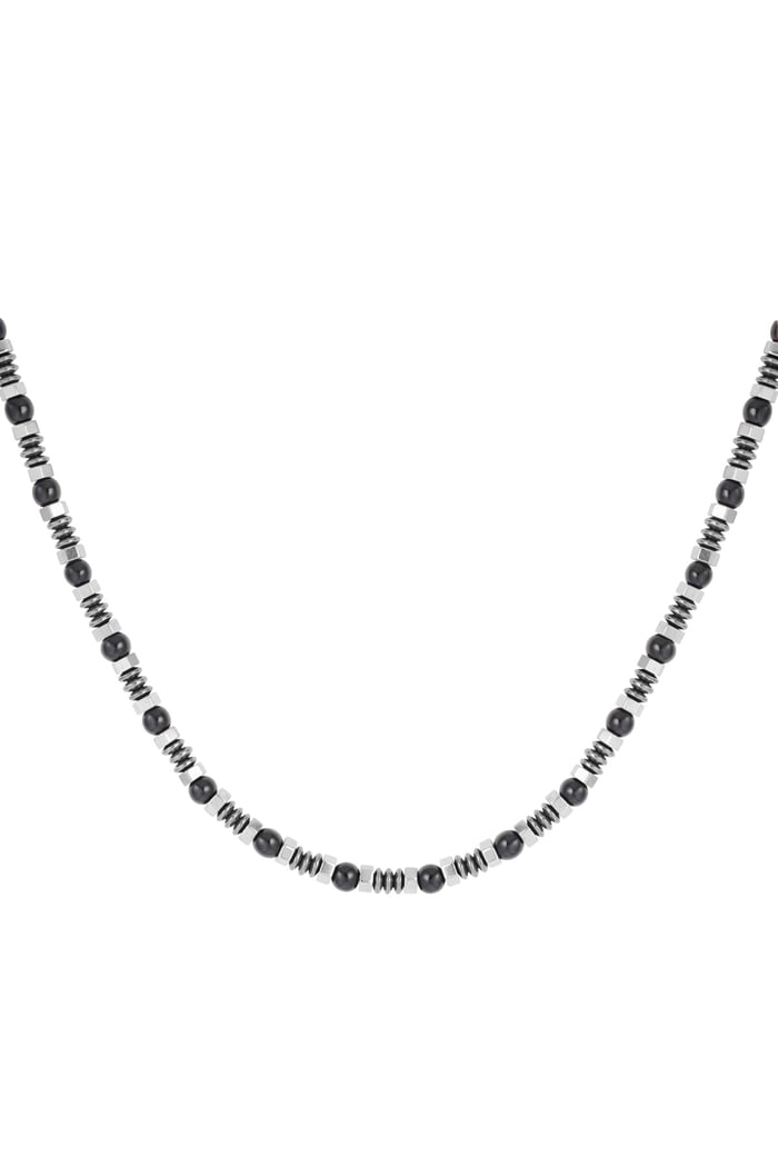 Men's necklace with charms and beads - black/Silver color  