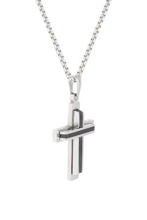 Simple necklace with cross charm - black/Silver color  h5 Picture3