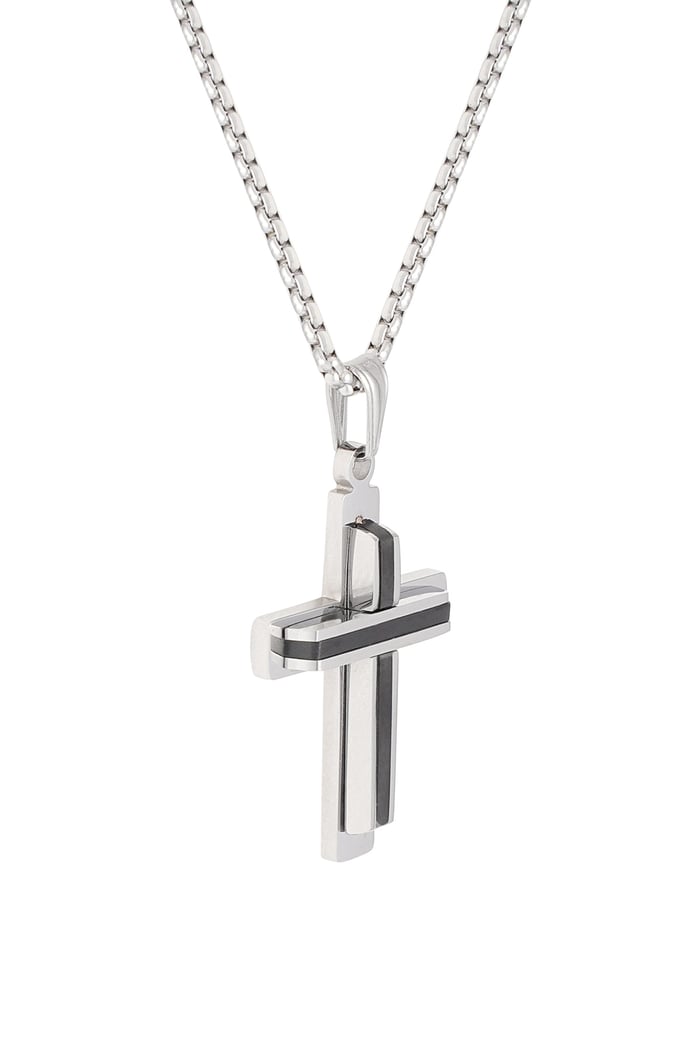 Simple necklace with cross charm - black/Silver color  Picture3