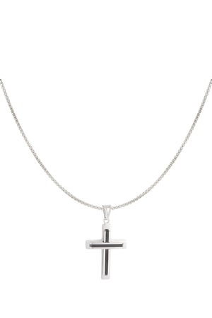 Simple necklace with cross charm - black/Silver color  h5 