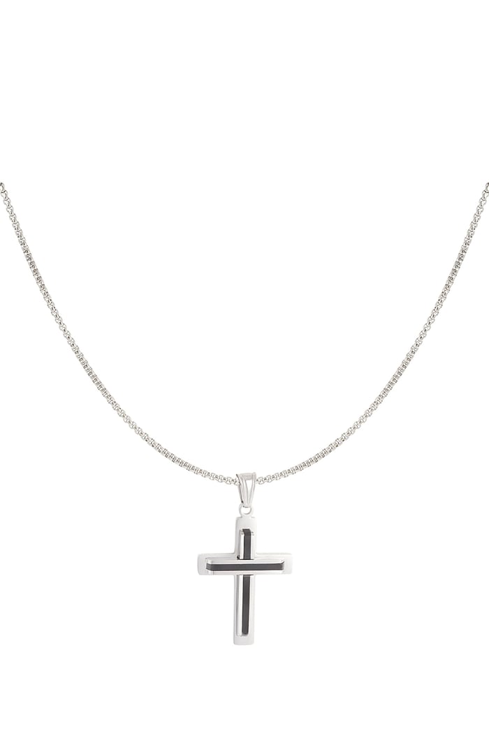 Simple necklace with cross charm - black/Silver color  