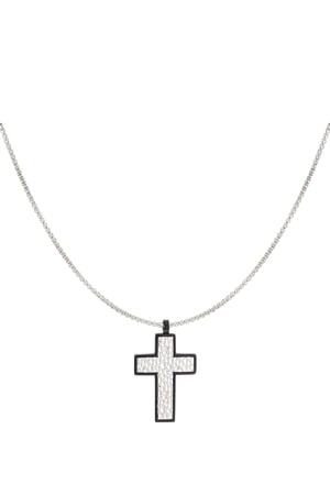 Halskette mit strukturiertem Charm-Kreuz – Silber h5 