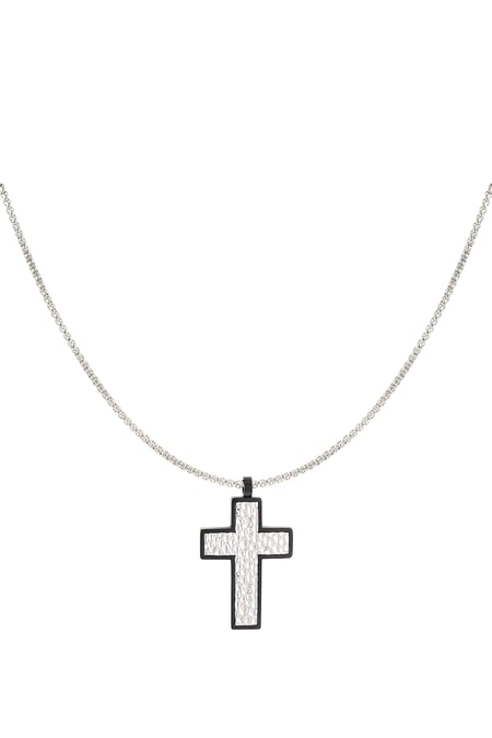 Halskette mit strukturiertem Charm-Kreuz – Silber 2