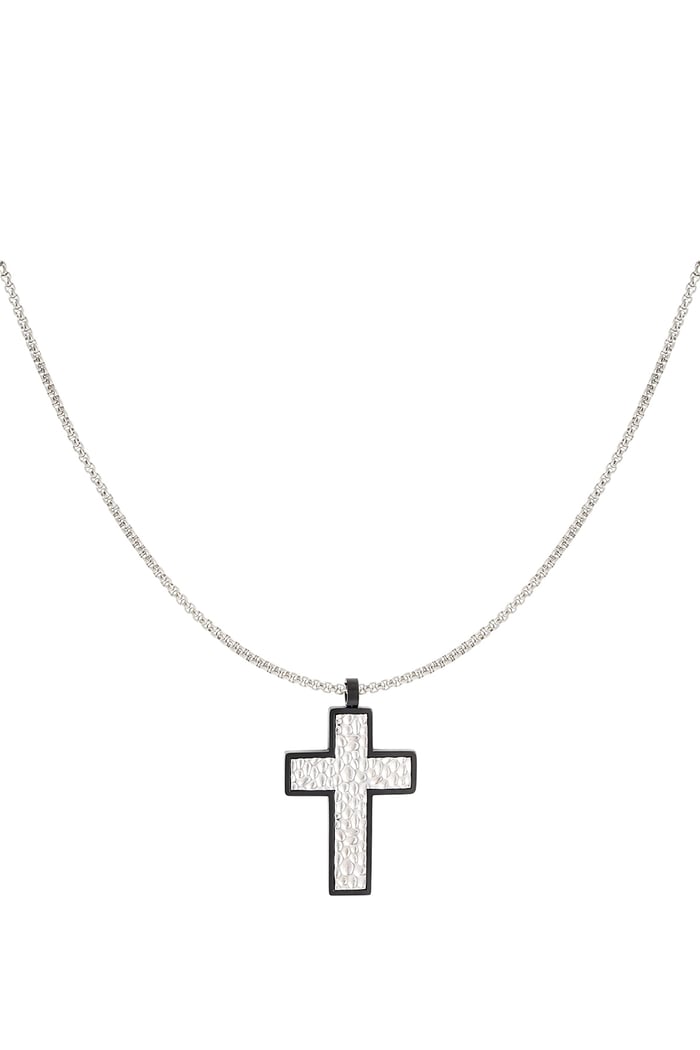 Halskette mit strukturiertem Charm-Kreuz – Silber 