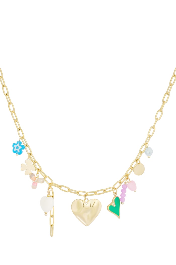 charm necklace with colored charms - Gold color 