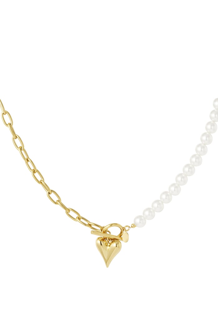 Pearl necklace with hearts - Gold color 