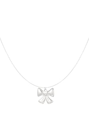 Simple love bow necklace - Silver Color color h5 