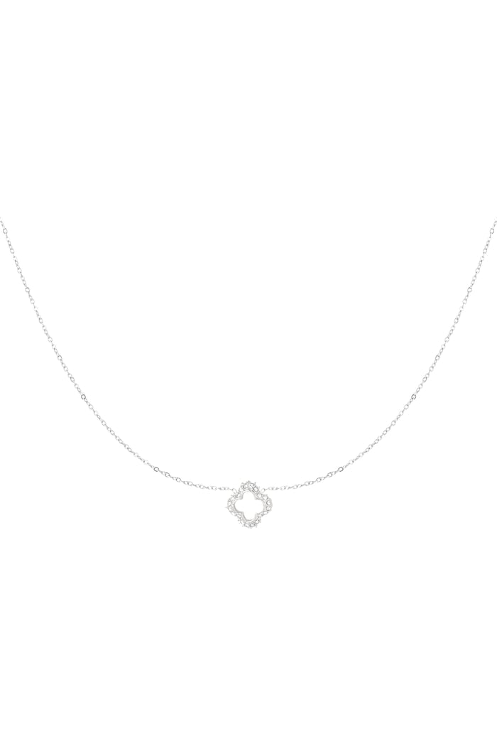 Diamond clover necklace - Silver Color color 