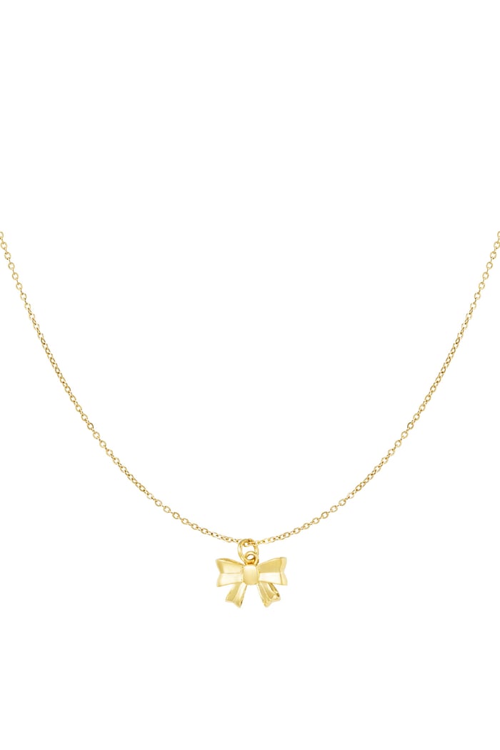 Simple necklace with bow pendant - Gold color 