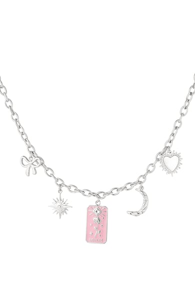 Collar con dijes de amantes de las rosas - Color plata h5 