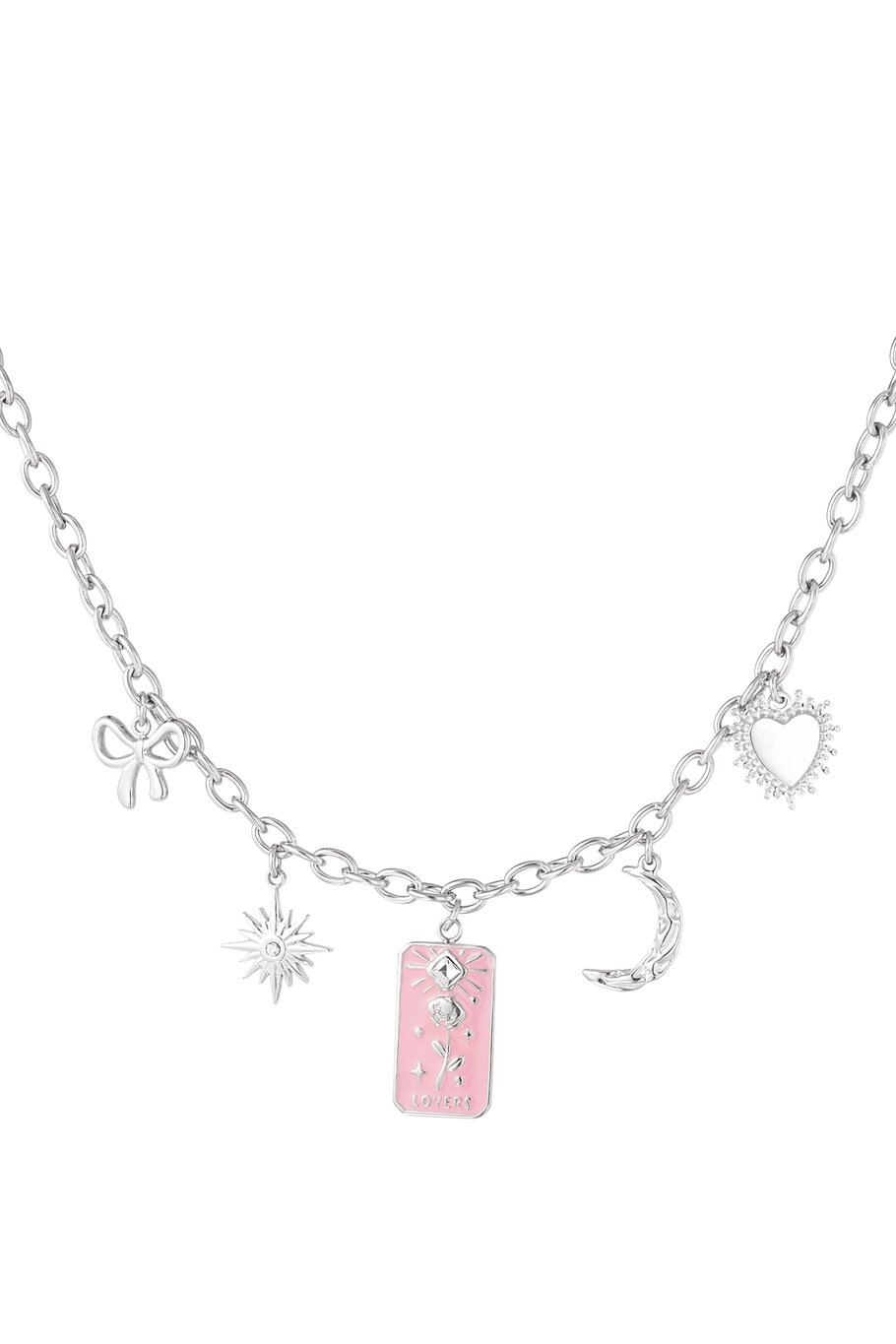 Collar con dijes de amantes de las rosas - Color plata 