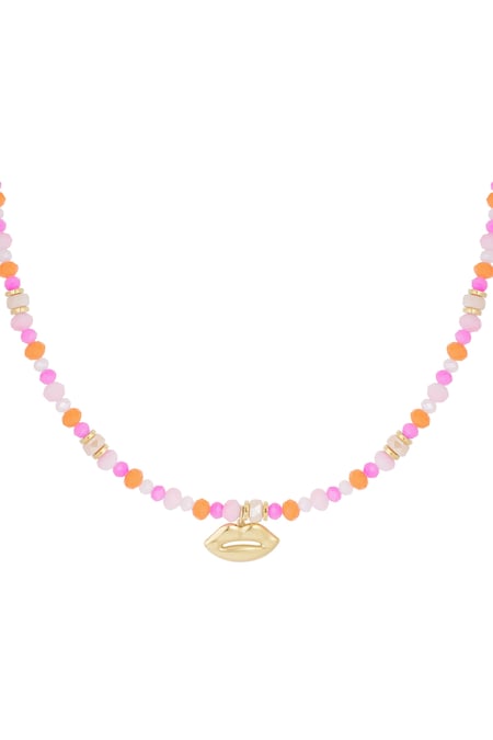 Colorful necklace joyful kiss - pink Gold color