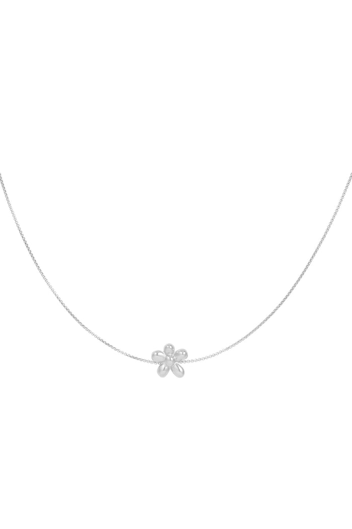 Puffy flower necklace - Silver Color color 