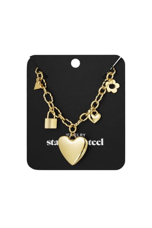 Halskette mit Charm „Locked Love“ – Goldfarbe - Goldfarbefarbe h5 Bild3