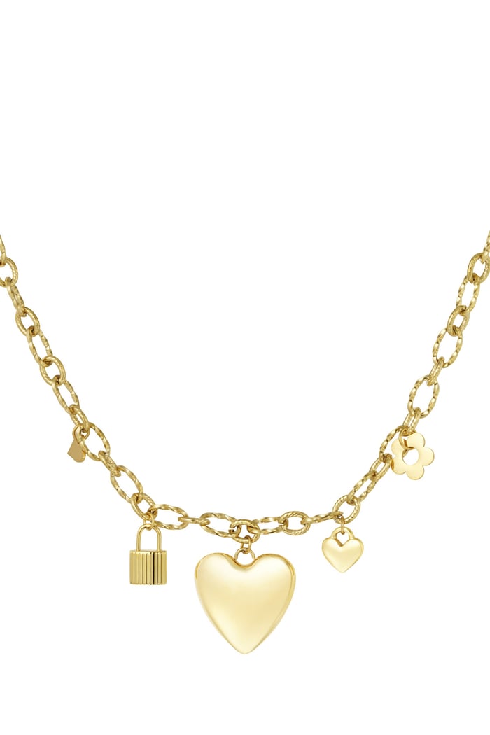 Halskette mit Charm „Locked Love“ – Goldfarbe - Goldfarbefarbe 