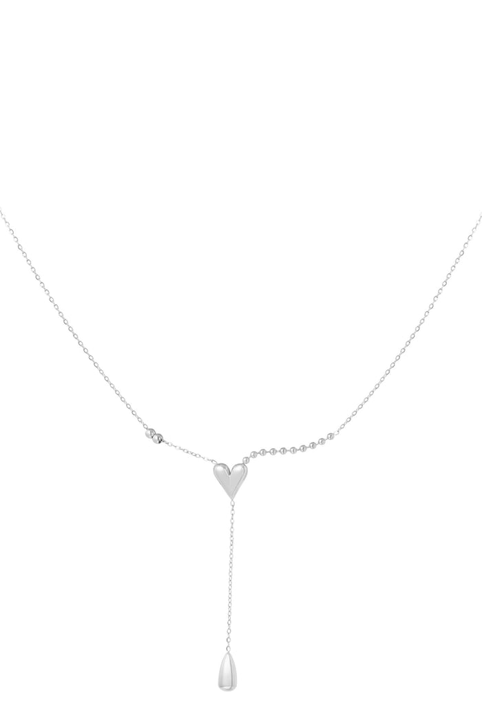 Heart Drop Necklace - Silver Color color 