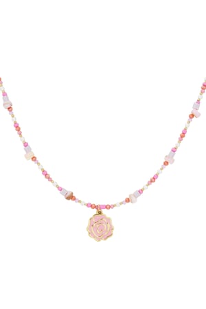 Beaded rose necklace - Pink & gold color h5 