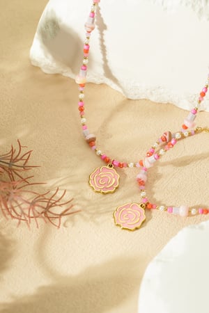 Beaded rose necklace - Pink & gold color h5 Picture3