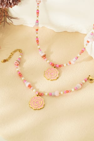 Beaded rose necklace - Pink & gold color h5 Picture4